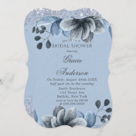 Dusty Blue Silver Floral Bridal Shower Kaart