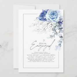 Dusty Blue Silver Floral Engagement Party Photo Kaart