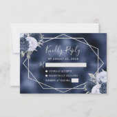 Dusty Blue Silver Floral Geometrische Navy Folie RSVP Kaartje (Voorkant)