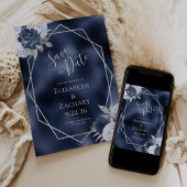 Dusty Blue Silver Floral Navy Folie Save the Date