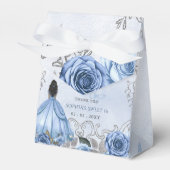 Dusty Blue Silver Floral Princess SWEET 16 Bedankdoosjes (Voorkant Zijde)