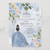Dusty Blue Silver Floral Prinses Quinceañera Kaart (Voorkant / Achterkant)
