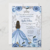 Dusty Blue Silver Floral Prinses Quinceañera Kaart (Voorkant)