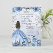 Dusty Blue Silver Floral Prinses Quinceañera Kaart (Staand voorkant)