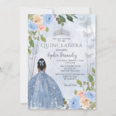 Dusty Blue Silver Floral Prinses Quinceañera Kaart (Voorkant)