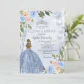 Dusty Blue Silver Floral Prinses Quinceañera Kaart (Staand voorkant)