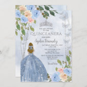 Dusty Blue Silver Floral Prinses Quinceañera Kaart (Voorkant / Achterkant)