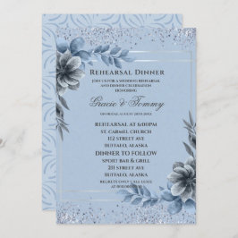 Dusty Blue Silver Floral Rehearsal Dinner Kaart