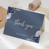 Dusty Blue Silver Floral Script Wedding Bedankkaart