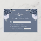 Dusty Blue Silver Floral Script Wedding RSVP Informatiekaartje (Voorkant)