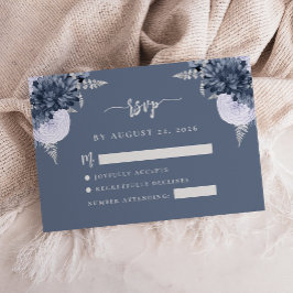 Dusty Blue Silver Floral Script Wedding RSVP Informatiekaartje