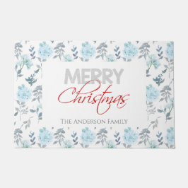 Dusty Blue & Silver Floral Waterverf Deuren Mat