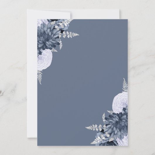 Dusty Blue Silver Floral Wedding Kaart (Achterkant)