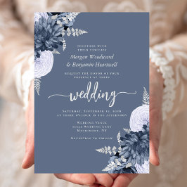 Dusty Blue Silver Floral Wedding Kaart