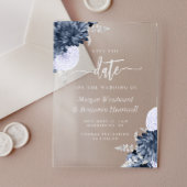 Dusty Blue Silver Floral Wedding Save the Date Acryl Uitnodigingen