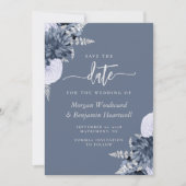 Dusty Blue Silver Floral Wedding Save the Date Kaart (Voorkant)