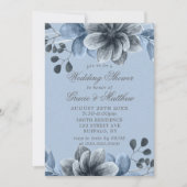 Dusty Blue Silver Floral Wedding Shower Invites (Voorkant)