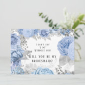 Dusty Blue Silver Floral zal je mijn Bridesmaid zi Kaart (Staand voorkant)