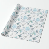 Dusty Blue & Silver Florals | WATERVERF Cadeaupapier (Uitgerold)