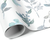 Dusty Blue & Silver Florals | WATERVERF Cadeaupapier (Rol Hoek)