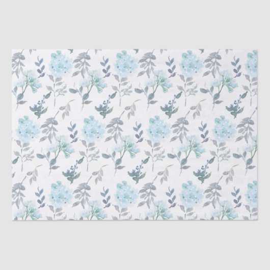 Dusty Blue & Silver Florals | WATERVERF Tissuepapier (Voorkant)