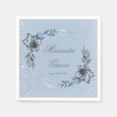 Dusty Blue Silver Geometric Floral Vrijgezellenfee Servet (Voorkant)
