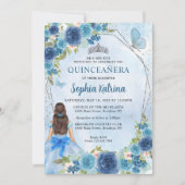 Dusty Blue Silver Glam Floral Princess Quinceañera Kaart (Voorkant)