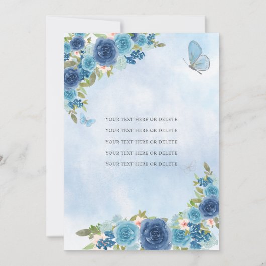 Dusty Blue Silver Glam Floral Princess Quinceañera Kaart (Achterkant)