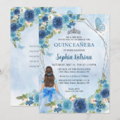 Dusty Blue Silver Glam Floral Princess Quinceañera Kaart (Voorkant / Achterkant)