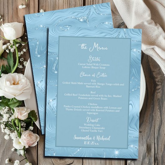 Dusty Blue Silver Glitter 5x7" Wedding Menu