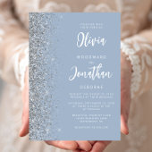 Dusty Blue Silver Glitter Calligraphy Wedding Kaart