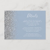 Dusty Blue Silver Glitter Edge Bruiloft Details Informatiekaartje (Voorkant)