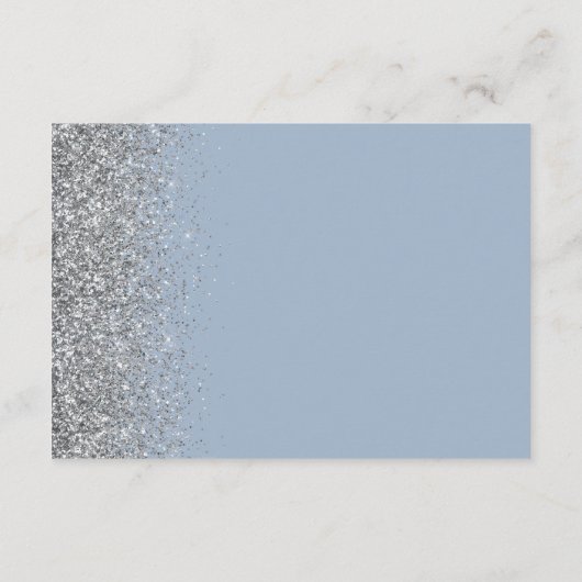 Dusty Blue Silver Glitter Edge Bruiloft Details Informatiekaartje (Achterkant)