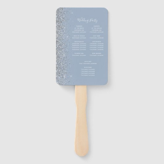 Dusty Blue Silver Glitter Edge Trouwprogramma Handwaaier (Achterkant)