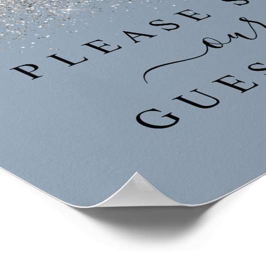 Dusty Blue & Silver Glitter Guest Book Sign Poster (Hoek)
