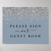 Dusty Blue & Silver Glitter Guest Book Sign Poster (Voorkant)