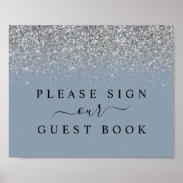 Dusty Blue & Silver Glitter Guest Book Sign Poster