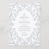 Dusty Blue Silver Glitter Lace Wedding Menu (Voorkant)