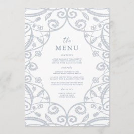  Dusty Blue Silver Glitter Lace Wedding Menu