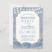 Dusty Blue & Silver Glitter Ombre Graduation Party Kaart (Voorkant)