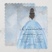 Dusty Blue Silver Glitter Princess Quinceañera Kaart (Voorkant / Achterkant)