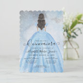 Dusty Blue Silver Glitter Princess Quinceañera Kaart (Staand voorkant)