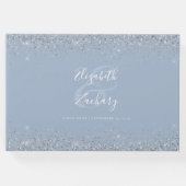 Dusty Blue Silver Glitter Script Gastenboek (Voorkant)
