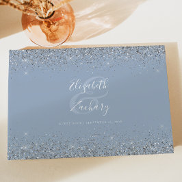Dusty Blue Silver Glitter Script Gastenboek