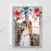 Dusty Blue Silver Glitter Waterverf Floral Arch Bedankkaart (Voorkant)