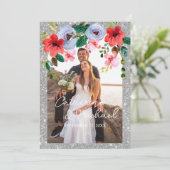 Dusty Blue Silver Glitter Waterverf Floral Arch Bedankkaart (Staand voorkant)