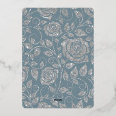 Dusty Blue Silver Glitter Waterverf Floral Arch Folie Uitnodiging (Achterkant)