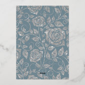 Dusty Blue Silver Glitter Waterverf Floral Arch Folie Uitnodiging (Achterkant)