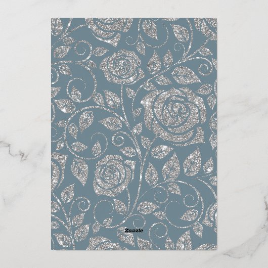 Dusty Blue Silver Glitter Waterverf Floral Arch Folie Uitnodiging (Achterkant)