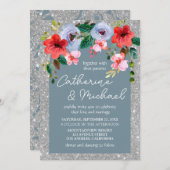 Dusty Blue Silver Glitter Waterverf Floral Arch Kaart (Voorkant / Achterkant)